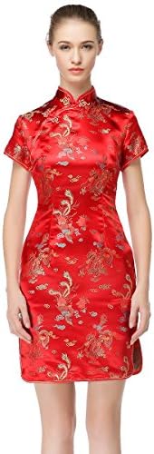 Womens Mid-Length Brocade Dragon and Phoenix Dress