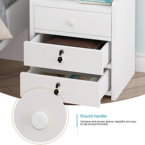 Xiuban White Nightstand 3 Drawers Bedside Table End Table
