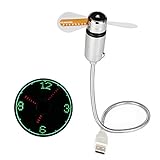 Nasuo Portable USB Fan with Led Clock, LED Light Display Time, Mini Gooseneck Fan for laptop and PC-Green Light in Office Room Camping