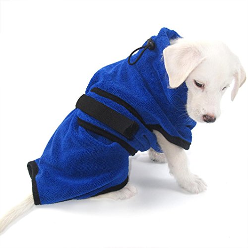 vmree Pet Bathrobe, Puppy Dog Wearable Absorbent Towel Soft Bathtubs Robes Quick-Drying Warm Bathing Suits (Blue, M)