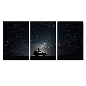 Man Stand on The Car Under Starry Night x3 Panels