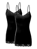 2 or 4 Pack Bozzolo Women's Junior and Plus Adjustable Spaghetti Strap Lace Tank Top