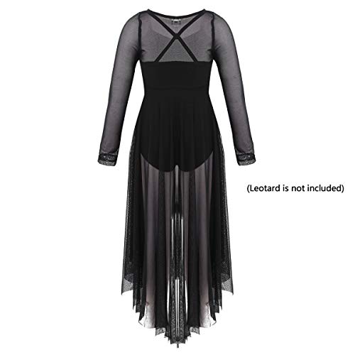 dPois Big Girls' Long Sleeve High-Low Hem Lyrical Praise Dance Mesh Dress Liturgical Dancewear Black 12 - Thumbnail 4