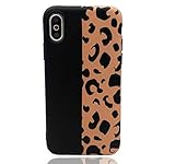 HUIYCUU Case Compatible with iPhone X for iPhone Xs Case, Brown Design Slim Fit Soft TPU Leopard Print Pattern Shockproof Thin Protective Girl Women Floral Bumper Back Cover,Black