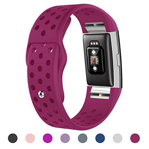 Bepack Band for Fitbit Charge 2,Soft Silicone Adjustable Replacement Wristband for Fitbit Charge 2 Fitness Tracker (fuchsia, small)