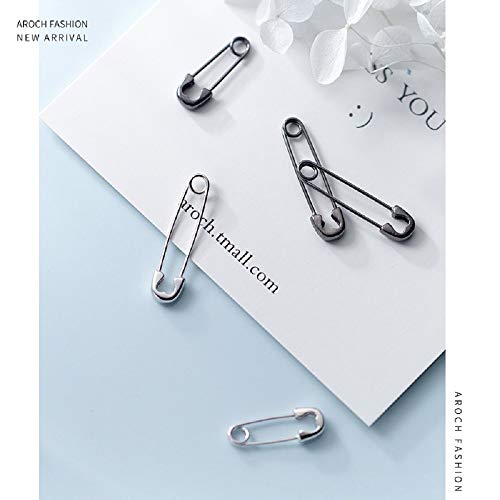 Dtja Cute Sterling Silver Saftey Pin Small Hoop Earrings for Women Teen Girls Cartilage Black Hoops (Silver 30mm)
