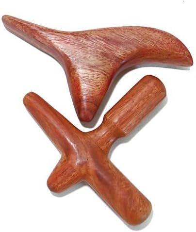 Set 2 Pcs. Thai Traditional Reflexology Hand & Foot Massage Tool : X -Shape Massager + Wing -Shape Massager Press Point Red Wood