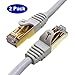 Tera Grand - Premium CAT7 Double Shielded 10 Gigabit 600MHz Ethernet Patch Cable for Modem Router LAN Network, Gold Plated Shielded RJ45 Connectors, 3 ft White, 2-Pack