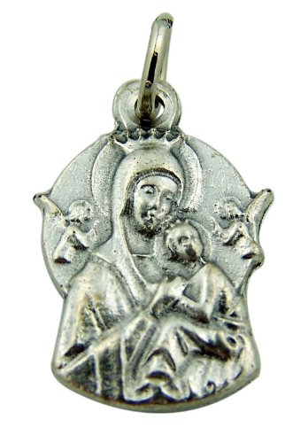 Silver Toned Base Our Lady of Perpetual Help Medal Charm Pendant, 7/8 Inch