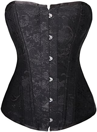 Sibeawen Women's Vintage Palace Sheet Steel Jacquard Weave Strapless Busk Closure Front Lace-up Back Overbust Corset Black Small