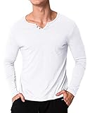 MODCHOK Men's Casual Long Sleeve T Shirts V Neck Sweatshirts Slim Fit Tops White L