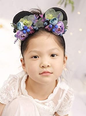 Missgrace Baby Girl And Women Purple Mouse Ears Floral Flower Bow