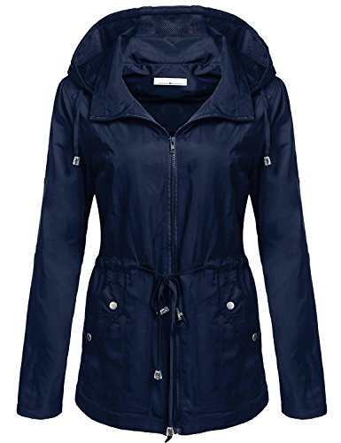 Elever Women's Detachable Hooded Drawstring Anorak Military Utility Jacket Dark Blue XXL