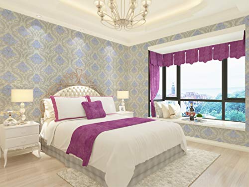 Lependor 17.71" X 118" Blue Damask Peel and Stick Wallpaper Removable Contact Paper Decorative Self Adhesive Shelf Drawer Liner Roll - 17.71" X 9.8 ft