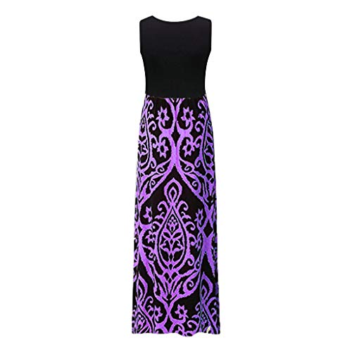 CCatyam Plus Size Dresses for Women, Skirt O-Neck Print Sexy Loose Maxi Casual Beach Party Fashion Purple