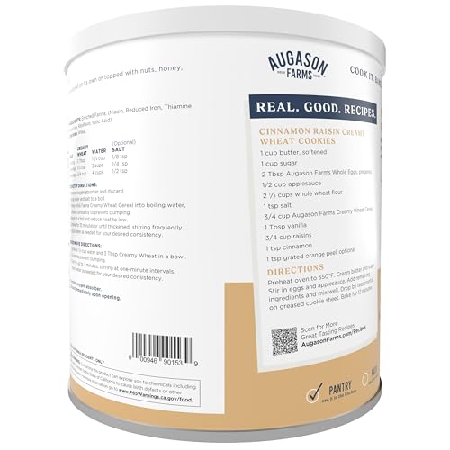AUGASON FARMS CREAMY WHEAT CEREAL CAN, EMERGENCY FOOD SUPPLY, EVERYDAY MEALS, 55 SERVINGS