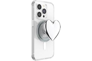 PopSockets Phone Grip for MagSafe with Kickstand, Magnetic Stand, Swappable Top, Secure Hold for iPhone MagSafe Cases, Phone & Tablet Grip - Enamel Silver Heart