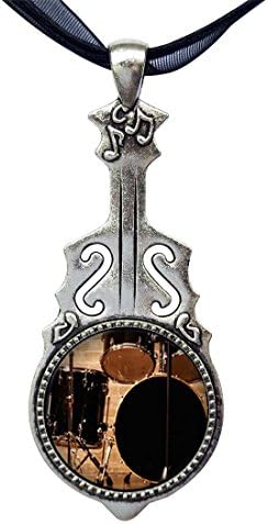 GiftJewelryShop Rock and Roll Drums Retro Style Music Theme Guitar Pendant Charm Necklaces