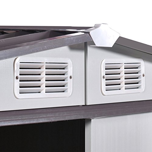 image for Tobbi 8' x 8' Outdoor Grey Steel Garden Storage Utility Tool Shed Back