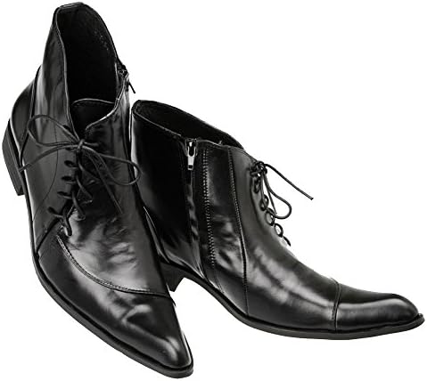 Cover Plus Size 5-12 Black Genuine Leather Side Zipper Ankle Boots Pointed Toe Mens Dress Shoes
