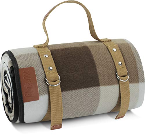 ZORMY Extra Large Picnic Blanket 3 Layers for Waterproof Beach Handy Mat Brown and White Checkered Camping Mat Great for Outdoor Picnic, Beach, Camping, Camping on Grass and Portable