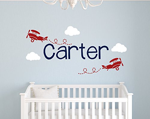 Custom Airplane Name Wall Decal - Boys Kids Room Decor - Nursery Wall Decals - Boy Name Wall Decals