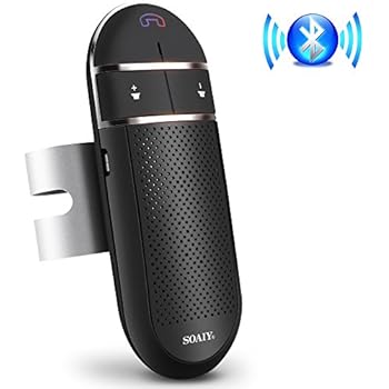 Bluetooth Car Speakerphone， SOAIY S-31 Wireless Bluetooth Car Kit with Auto Power Off Function, Voice Command Hands Free Phone Kit Supports GPS, Two Phone Connected for iPhone, Ipad, Samsung Galaxy,