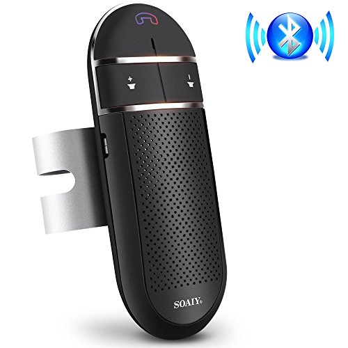 Bluetooth Car Speakerphone, SOAIY S-31 Wireless Bluetooth Car Kit with Auto Power Off Function, Voice Command Hands Free Phone Kit Supports GPS, Two Phone Connected for iPhone, Ipad, Samsung Galaxy,