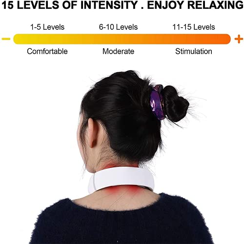 Neck Massager with Heat, Pain Relief, Cordless Intelligent Neck Massager, Portable Deep Tissue Trigger Point Massager, Gifts for Women Men, Home, Outdoor, Office use - White