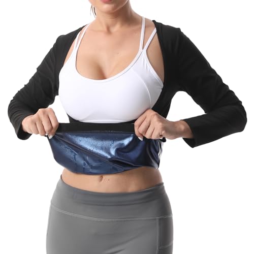Vigorix Camiseta de sauna para mujer, pérdida de peso, entrenador de cintura, chaleco de sudor, manga larga, moldeador de cuerpo, Azul, XXXL
