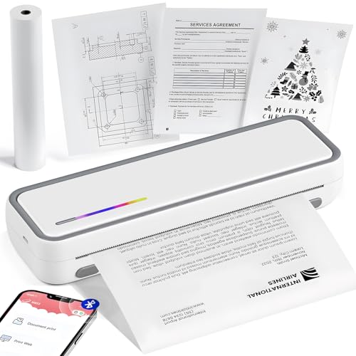 Impressora Térmica Portátil A4, Impressora Térmica Portátil com 20 Folhas Papel com Bluetooth, Compatível com Android, iOS e Laptop