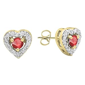 Dazzlingrock Collection 14K 3 MM Each Round Gemstone & White Diamond Ladies Heart Shaped Halo Stud Earrings, Yellow Gold
