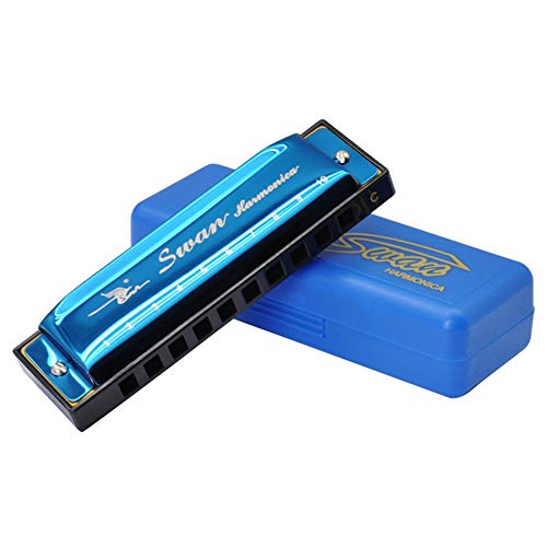 Harmonica Professional Harp Harmoc Key of C 10 Hole Polyphony Diatonic Mouth Organ with Case for Blues Folk Jazz Pop for Adult Kid Children Student Teaching Beginner Gift Blue