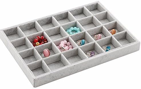 MyshineStyle Ice Velvet 24 Grid Jewelry Tray Stackable Showcase Accessories Display Organizer,1 Piece(24 Grid)