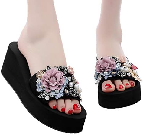 Jiayit Women's Slip-on Slipper for Women Summer Bohemian Open Toe Fashion Non-Slip Wedge Slippers Pearl Beach Shoes Sandals