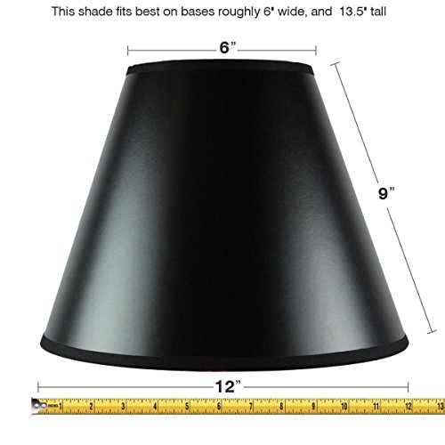6x12x9.5 Hard Back Empire Lampshade Bold Black with True Gold Lining by Home Concept - Perfect for small table lamps, desk lamps, and accent lights -Medium, Black
