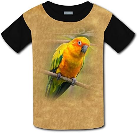 Sun Conure Parrot Round Collar 100% Polyester Fiber Casual Short Sleeve Top Shirt For Unisex Kids L