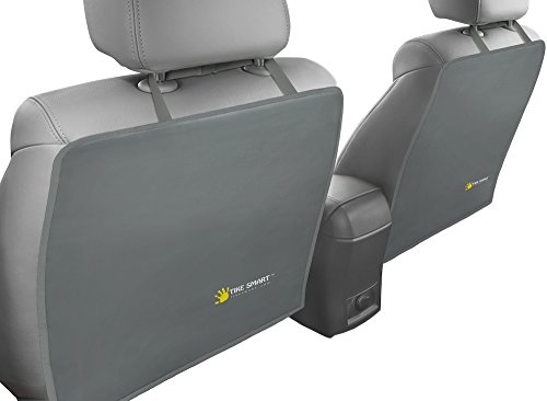 Tike Smart Premium Kick Mats - Luxury Seat Back Protectors and Seat Covers with Invisible Strap - 2-Pack - Gray (Grey)