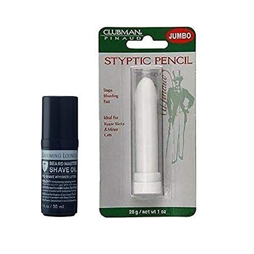 Grooming Lounge Beard Master Shave Oil and Clubman Jumbo Styptic Pencil, 1 oz Bundle