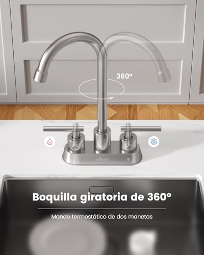 APPASO Llave para Lavabo Baño, Mezcladora para Lavabo de Baño, 4 Pulgadas, SUS304 de Acero Inoxidable de 2 Manijas para Grifo de Lavabo, Níquel cepillado