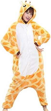 Omozy Cosplay Flannel Kigurumi Anime Cartoon Onesie Unisex One Piece Home Pajamas Giraffe L