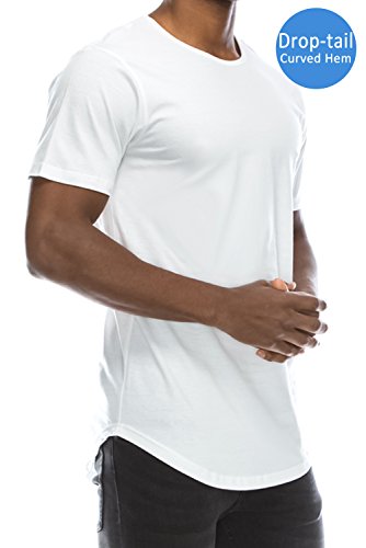 Mens hipster hip hop cotton elong crewneck t-shirt white large