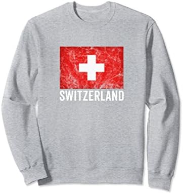 Unisex Switzerland Flag Shirt Distressed Vintage Swiss Sweatshirt XL: Heather Grey