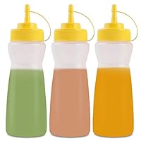 Plastic Squeeze Bottles for Condiments with Caps, Sauces Squeeze Bottle, Ketchup Containers, Squirt Condiment Bottles for Kitchen, Camping, BBQ, Made of Food Grade FDA Approved 16 Ounce (Pack of 3)