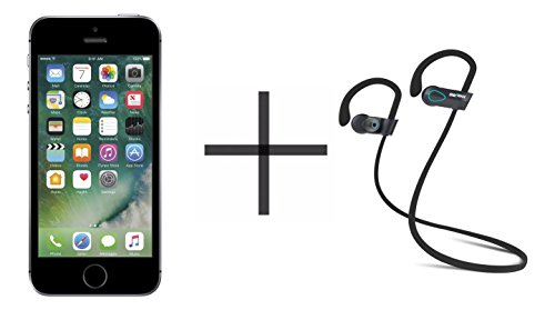 Apple iPhone SE 16GB Unlocked GSM Smartphone, Space Gray + SHARKK Flex 2o Wireless Bluetooth WaterProof Headphones with Mic (Value...