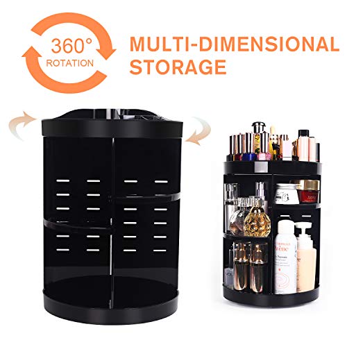 360 Degree Spinning Makeup Organizer, sanipoe Adjustable Makeup Carousel Round Rotating Storage Stand Rack, Large Capacity Ondisplay Shelf Cosmetics Organizer, Best for Countertop and Bathroom, Black