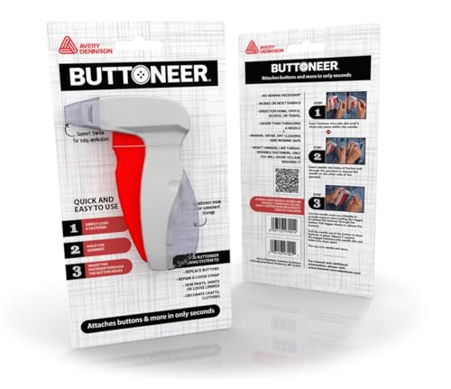 Buttoneer Button Fastening System - NEW and Improved! - Attaches Buttons & More in Seconds - No Sewing Necessary & Works on Most Fabrics