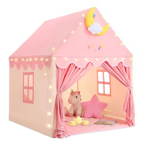 Kids Tent for Grils Indoor: with Mat, Star Lights - Pink Play