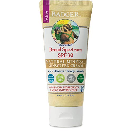 Badger SPF 30 Zinc Oxide Sunscreen Cream Unscented Broad Spectrum