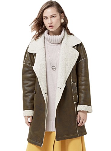 ME&CITY Women's Winter Lamb Wool Coat Shearling Coat, Olive L ME&CITY Women's Winter Lamb Wool Coat Shearling Coat, Olive L